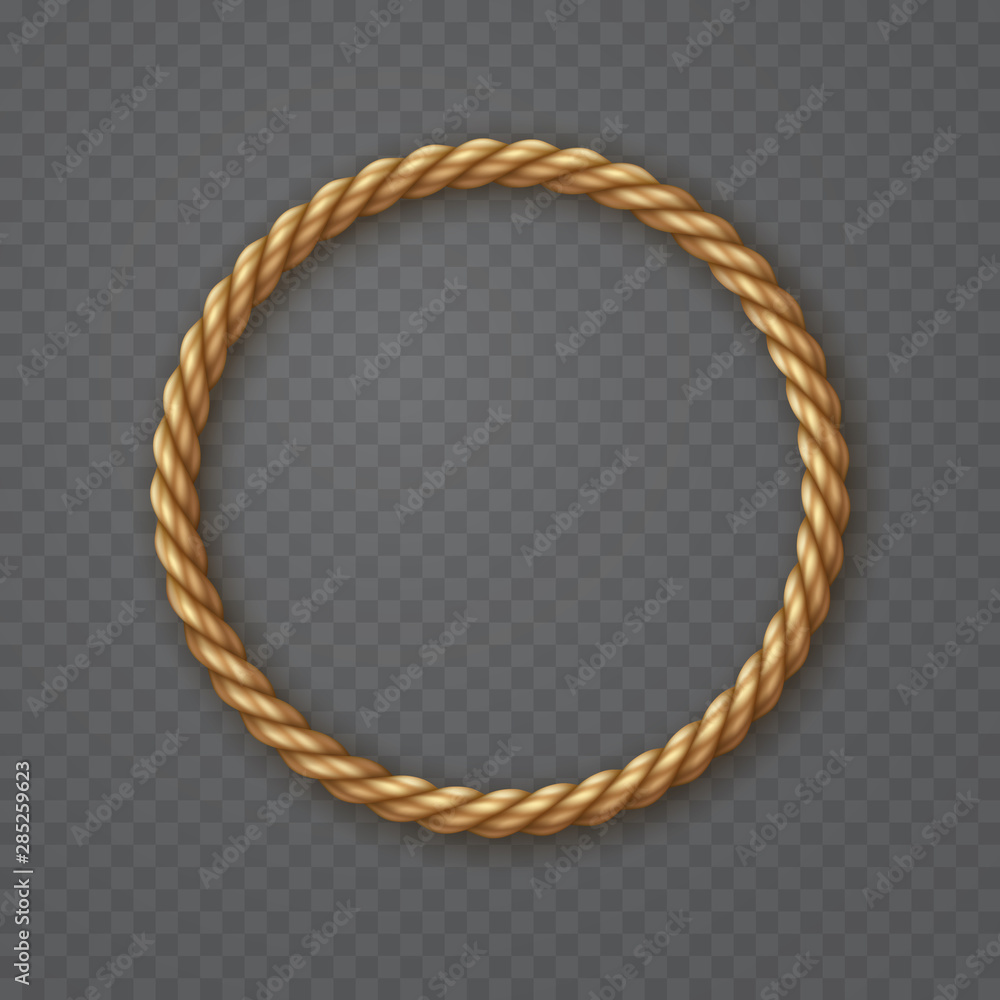 Rope circle frame isolated on transparent background. Vector round texture string, jute, thread or cord border pattern. - obrazy, fototapety, plakaty 