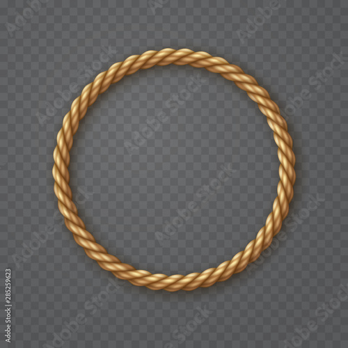 Rope circle frame isolated on transparent background. Vector round texture string, jute, thread or cord border pattern.