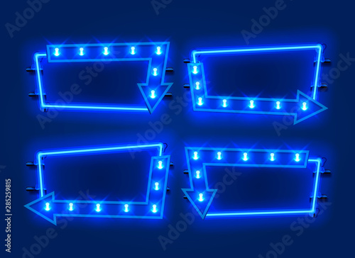 Neon frame arrow set collection. template design element.