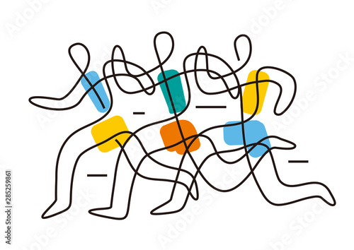 Running race marathon,line art stylized.  Colorful lineart decorative stylized illustration of three running racers. Vector available. 