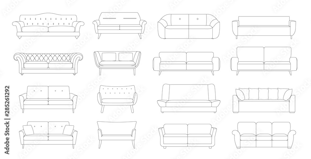 Sofa line Icons. Furniture design. Comfortable couch collection isolated on white background for interior design. Collection of sofa illustration. Sofa line Icons. Furniture design. Comfortable couch collection isolated on white background for interior design. Collection of sofa illustration.