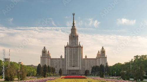 Moscow Russia time lapse 4K, city skyline timelapse at Lomonosov Moscow State University