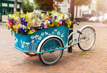 Leinwandbilder Fahrrad Lastenfahrrad mit Blumen in Holland  © pikselstock