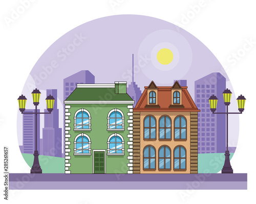 Urban buildings and city architecture in black and white