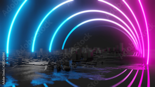 Fototapeta Naklejka Na Ścianę i Meble -  Futuristic night city. Cyberpunk style 3D illustration