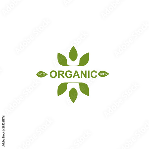 Organic product logo design with leaf icon isolated template