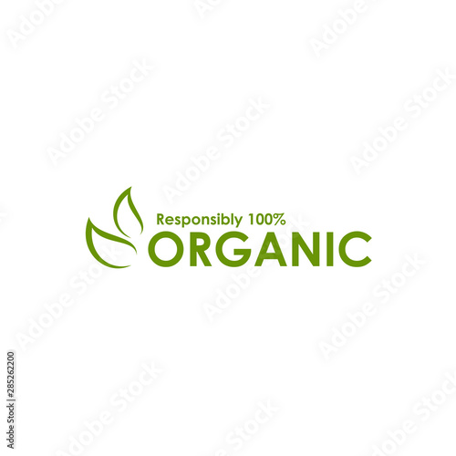 Organic product logo design with leaf icon isolated template