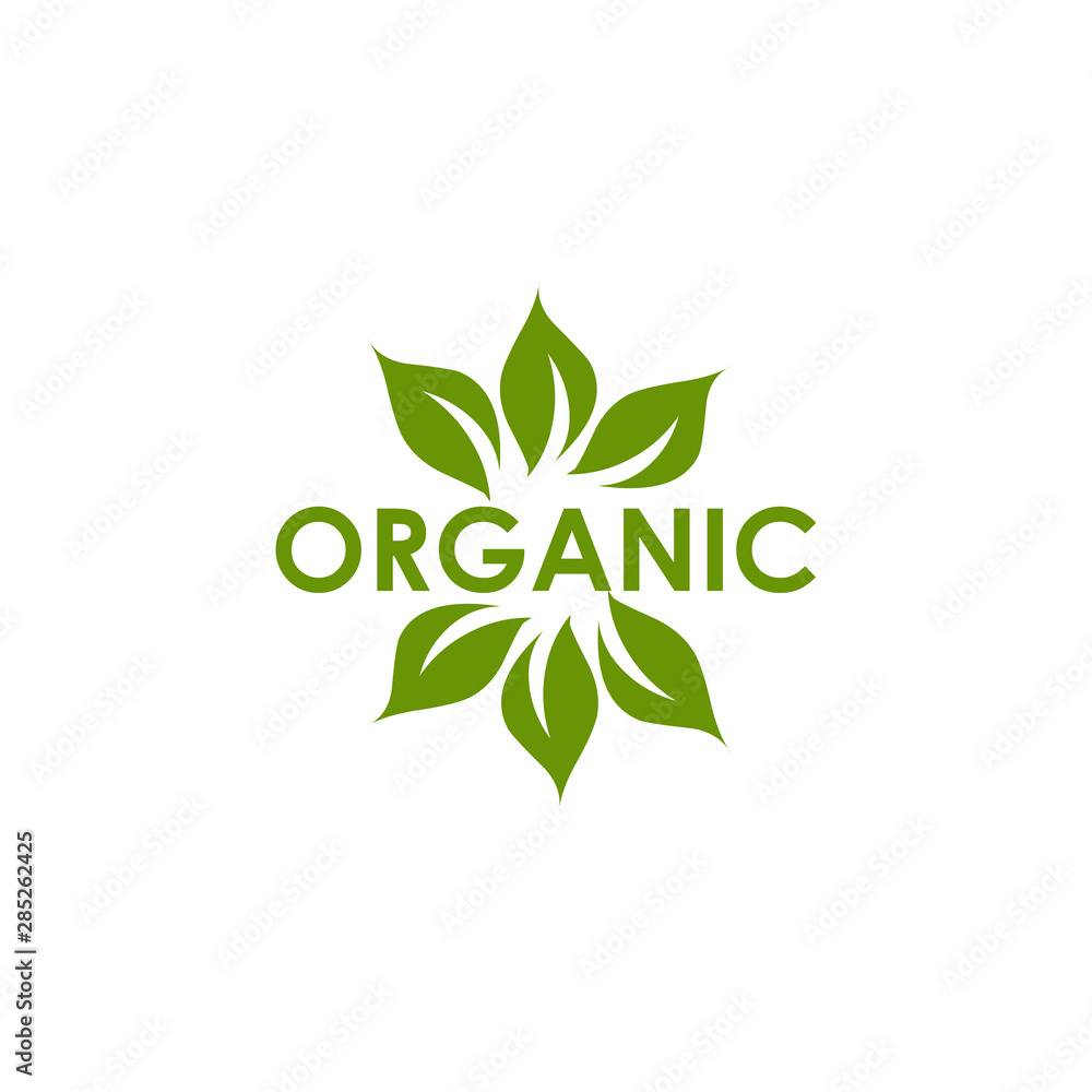 Organic product logo design with leaf icon isolated template Organic product logo design with leaf icon isolated template