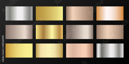 Silver, platinum, bronze, pink gold vector metallic gradients.