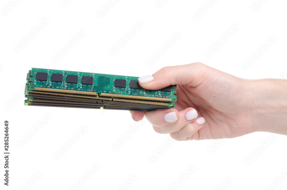 RAM in hand on a white background isolation RAM in hand on a white background isolation