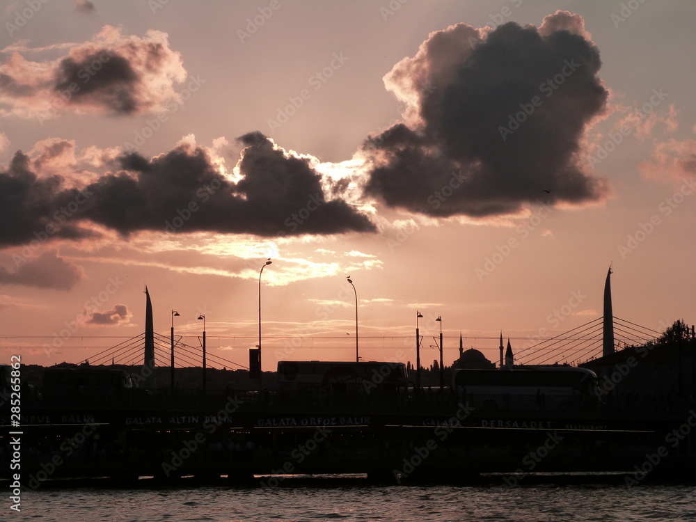 Istanbul Turkey Sunset Silhouette at Eminonu and Karakoy