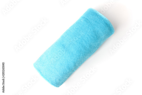 Blue towel isolated on white background.