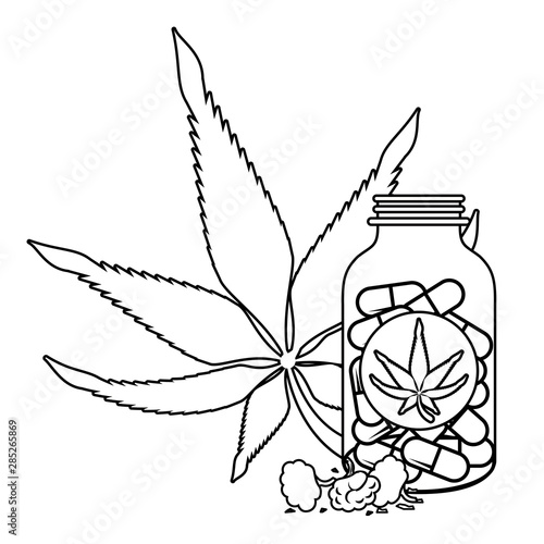 cannabis martihuana sativa hemp cartoon in black and white