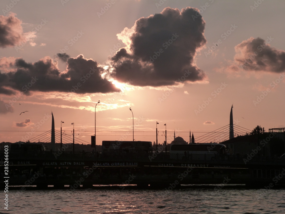 Istanbul Turkey Sunset Silhouette at Eminonu and Karakoy