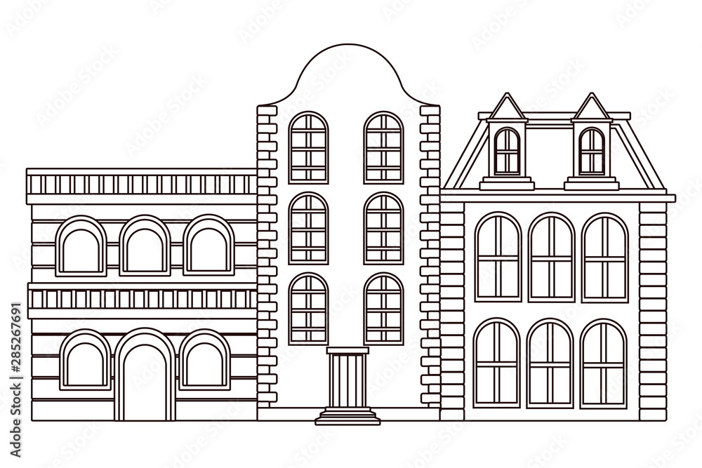 Obraz premium Urban buildings and city architecture in black and white