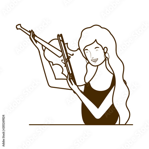 silhouette of woman with fiddle on white background