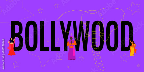 text Bollywood on bright purple background