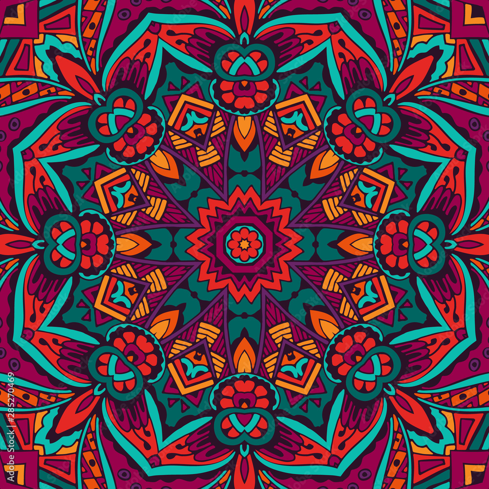 Tribal indian ethnic seamless design. Festive colorful mandala pattern.