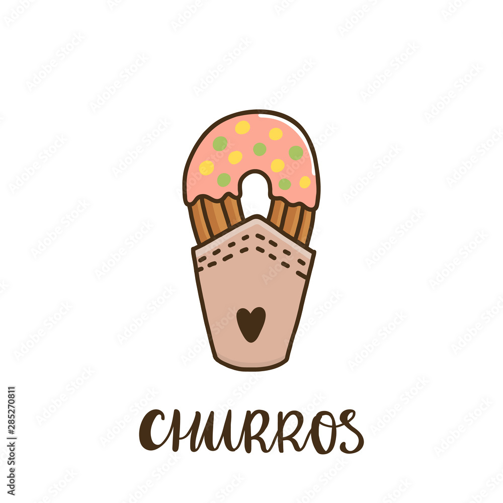 Candy glazed churros. Churros (or churro) is a traditional Spanish dessert. It can be used for menu, sign, banner, poster, etc. Candy glazed churros. Churros (or churro) is a traditional Spanish dessert. It can be used for menu, sign, banner, poster, etc.