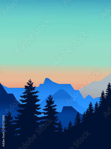 Mountains landscape flat vector illustration.