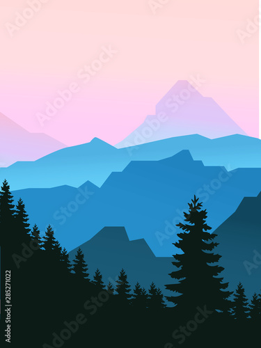 Mountains landscape flat vector illustration.
