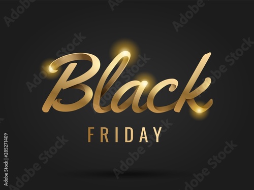 Black Friday Sale and discount banner design with 3d lettering. Concept for sale banners, posters, cards. Golden color on dark background.