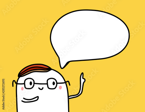 Cool boy and speech bubble hand drawn vector illustration in cartoon style