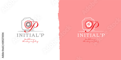 Abstract scribble camera, photography initial letter P logo template