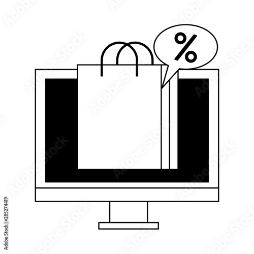 online shopping ecommerce sale cartoon in black and white