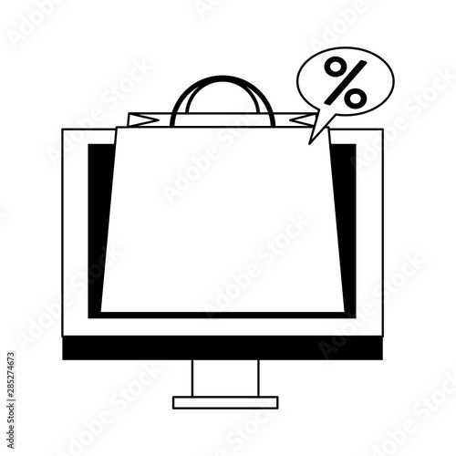 online shopping ecommerce sale cartoon in black and white
