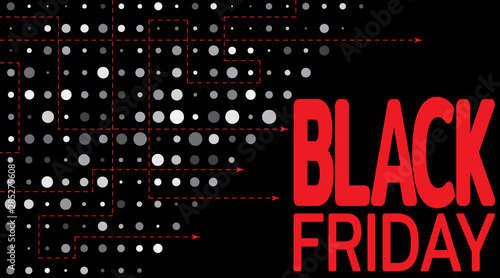 Stylish Black Friday business card with random dots size for your design. Elegant inscription of Sale theme. Template for use on flyer, poster, booklet, banner. Vector