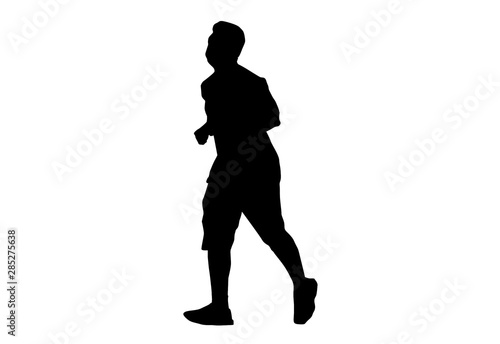 Silhouette running.This is men run exercise for Health At area Stadium Outdoors on white background with clipping path. © Thipsuda