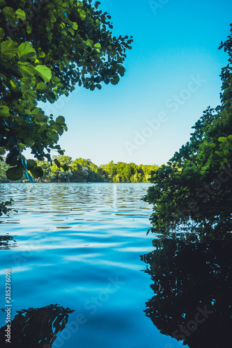 european lake with green trees in the backgroundeuropean lake with green trees in the background photo