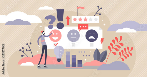 Feedback vector illustration. Flat tiny opinion research persons concept.