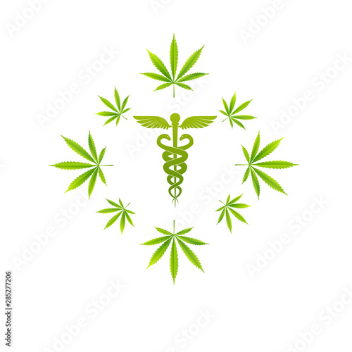 Medical marijuana plantconcept symbol with cannabis plant with leaves intertwined around photo