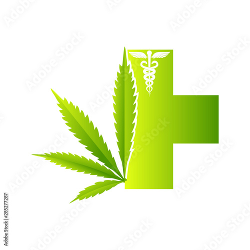 Medical marijuana plantconcept symbol with cannabis plant with leaves intertwined around