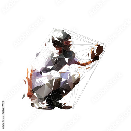 Baseball catcher, low poly isolated vector illustration. Geometric baseball player photo