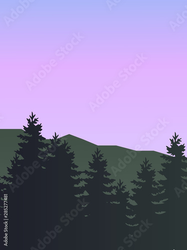 Mountain landscape vector illustration. Sunset.