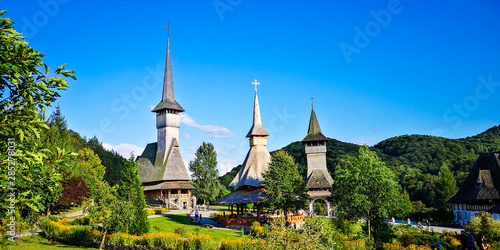 BARSANA MONASTERY - AUGUST 16. Unidentified tourists visiting Barsana monastery on August 16, 2019. Maramures area, Romania