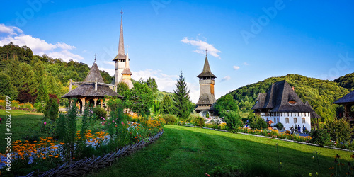 BARSANA MONASTERY - AUGUST 16. Unidentified tourists visiting Barsana monastery on August 16  2019. Maramures area  Romania