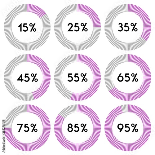 Percentage sign icon set vector,from 15 to 95