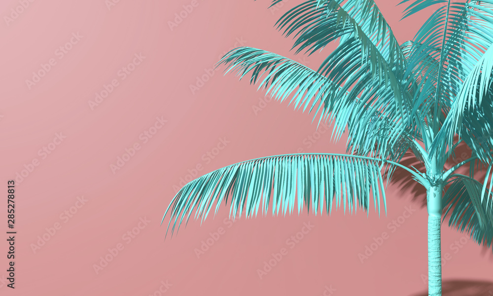 Fototapeta premium Bright summer colourful palm tree tropical background. 3D Rendering
