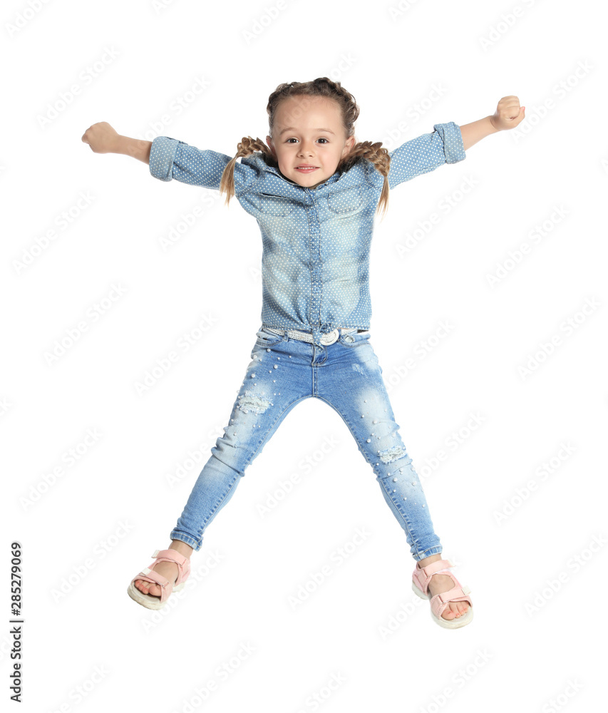 Full length portrait of cute little girl on white background Full length portrait of cute little girl on white background