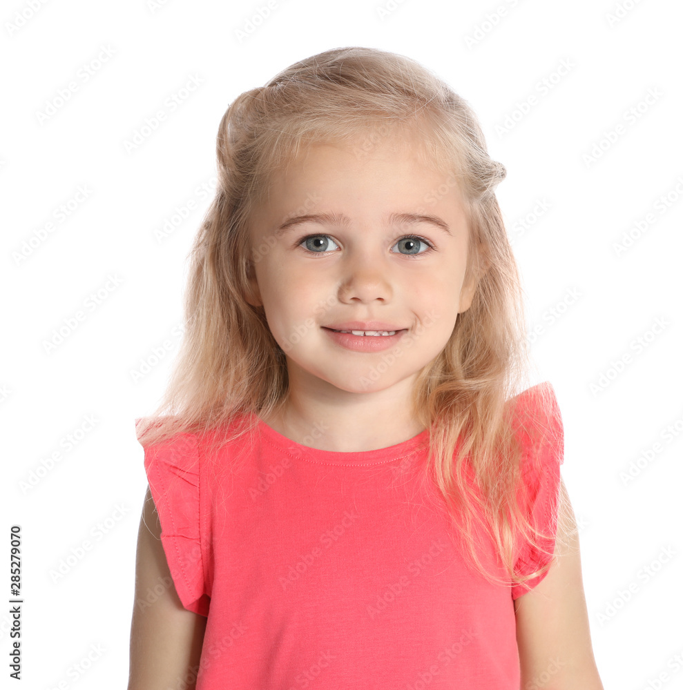 Portrait of cute little girl on white background Portrait of cute little girl on white background