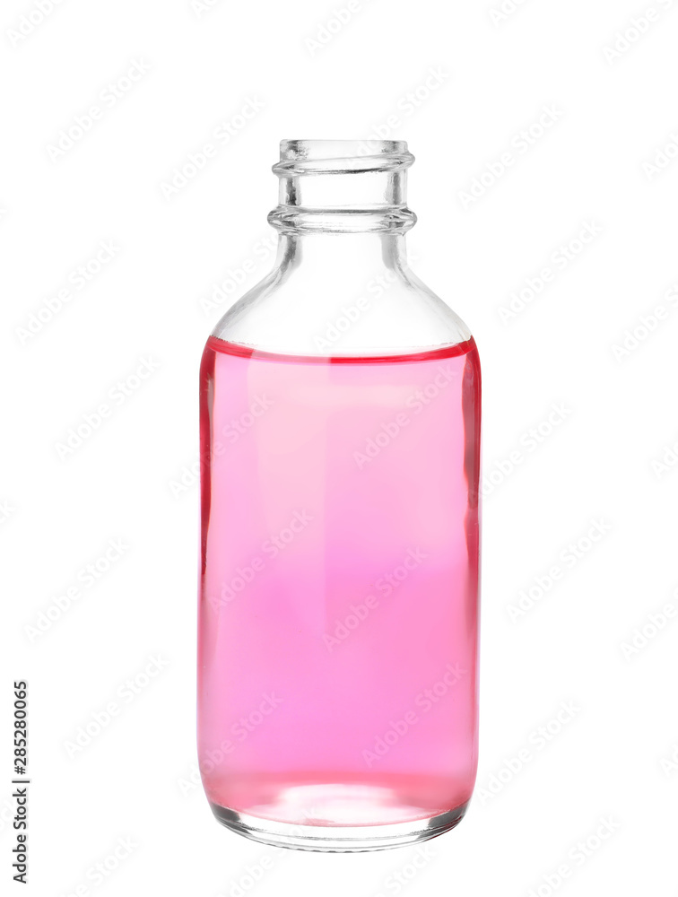 Bottle of essential oil isolated on white Bottle of essential oil isolated on white