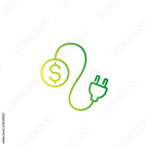 electricity costs icon with electric plug, linear vector