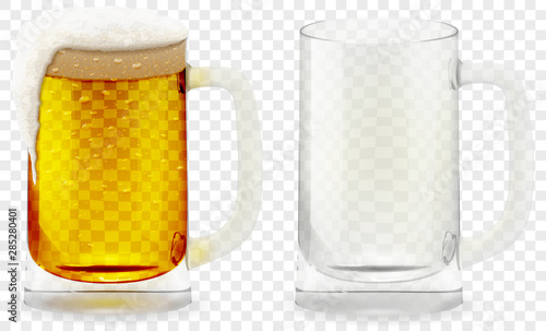 Foamy Beer Glass realistic vector 3D illustration.