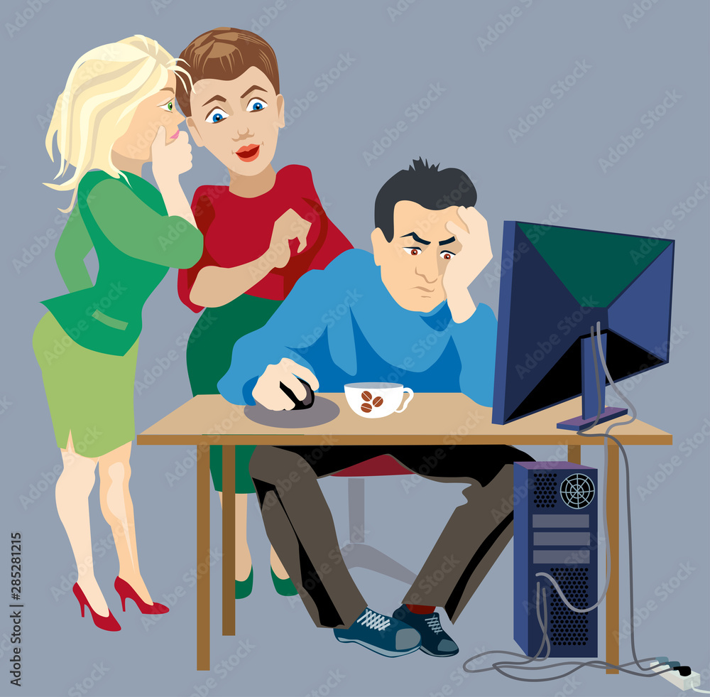 Gossip in the office. Two girls are discussing a man Gossip in the office. Two girls are discussing a man