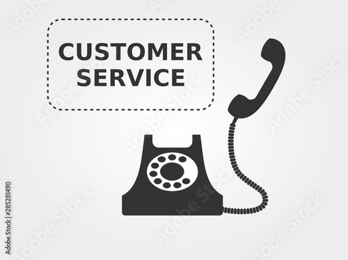 Customer service concept. Vintage phone icon with customer service text. Vector illustration, flat style. Light gray background.