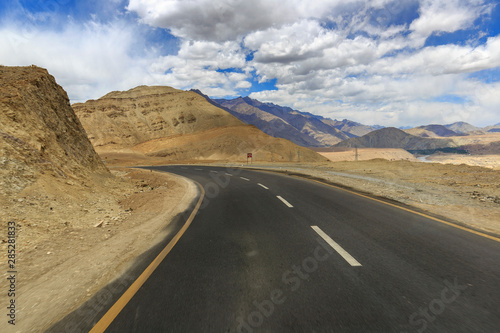 scenic landscape of road, mountain and sky in leh & ladakh, India
